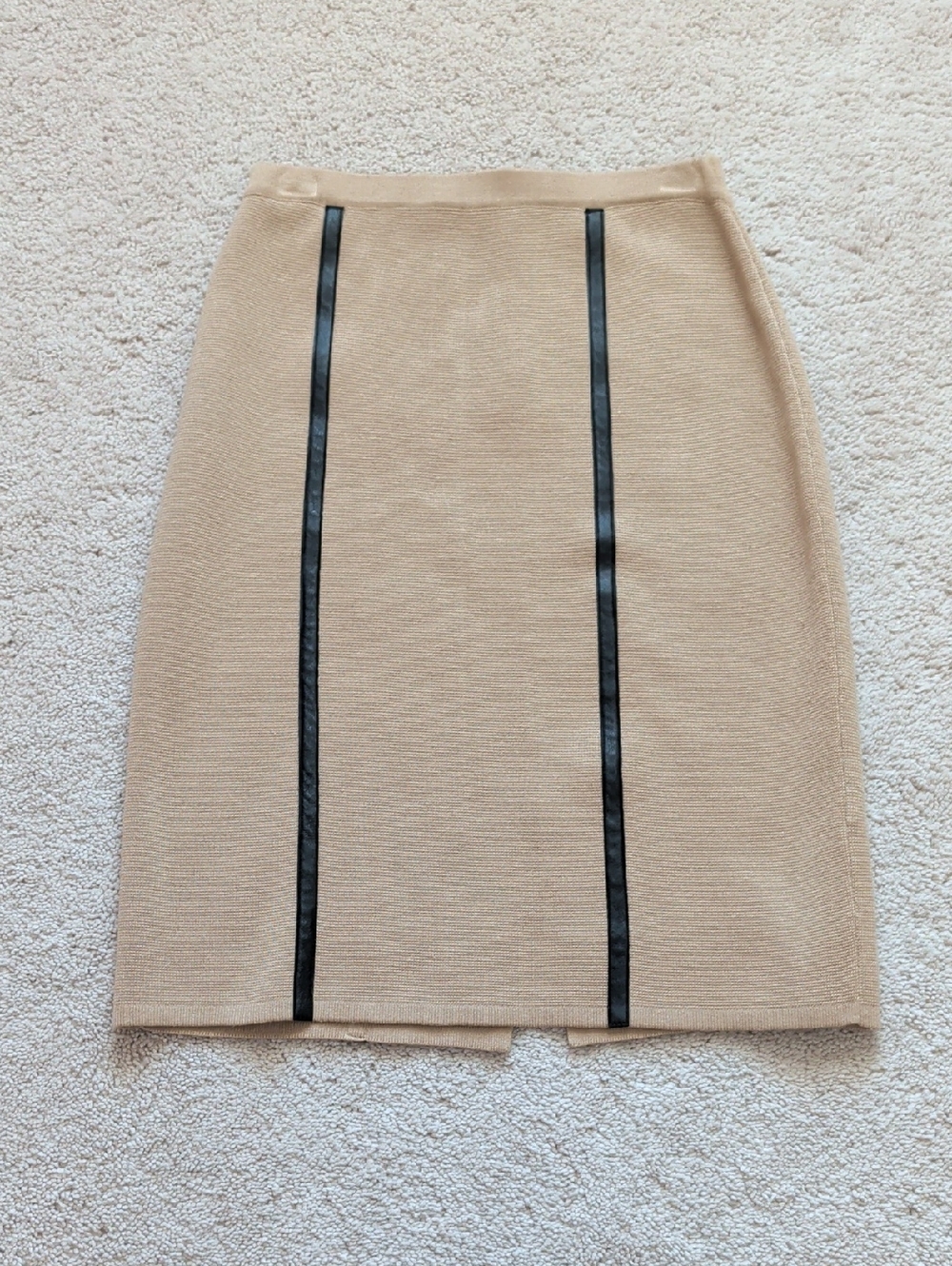 Calvin Klein Beige Pencil Skirt with Faux Leather Trim Size XS